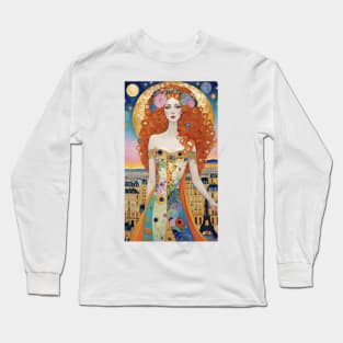 Gustav Klimt's Parisian Reverie: Inspired Eiffel Tower Long Sleeve T-Shirt